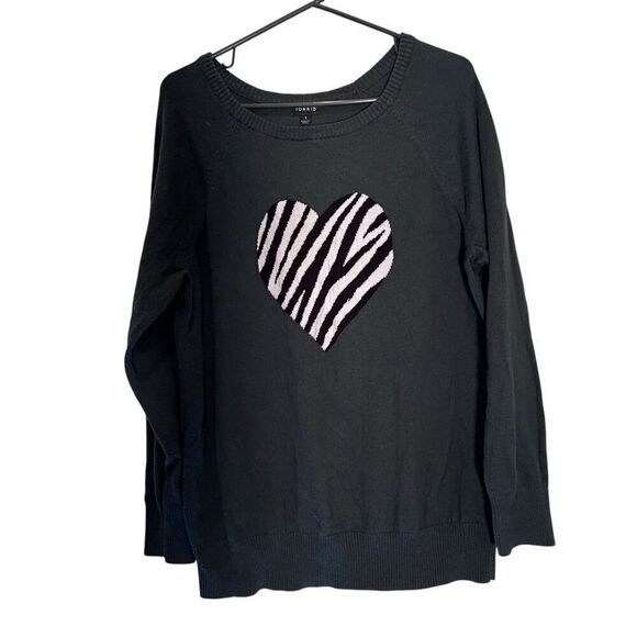 Torrid 100% Cotton Knit Zebra Heart Raglan Long Sleeve Sweater Green Size 1 - Picture 1 of 7